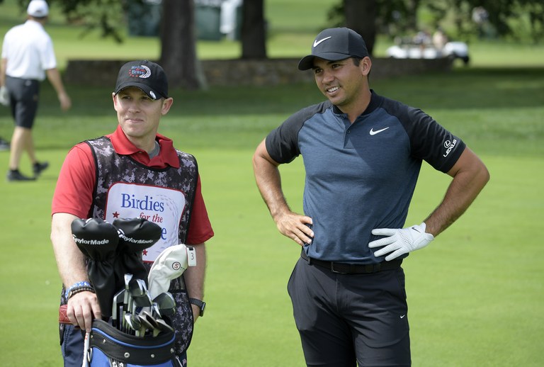 OLD WESTBURY, NY - AUGUST 23: Jason Day talks with his Military Caddie during practice for THE NORTHERN TRUST at Glen Oaks Club on August 23, 2017, in Old Westbury, New York. (Photo by Ryan Young/PGA TOUR)