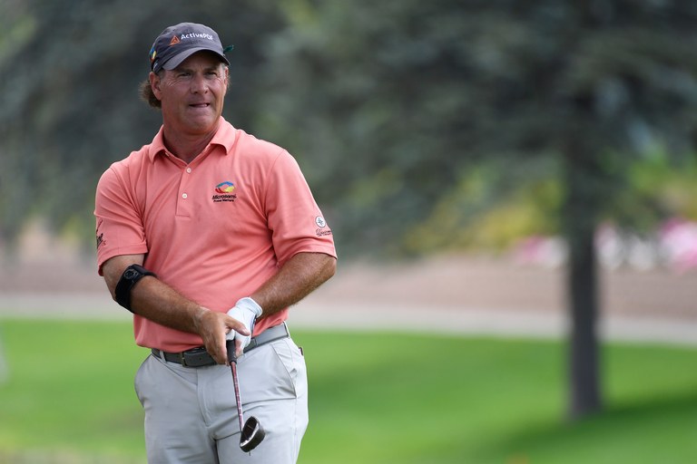 ENDICOTT, NY - AUGUST 19:  Scott McCarron plays his second shot on the 18th hole during the second round of the PGA TOUR Champions DICK'S Sporting Goods Open at En-Joie Golf Course on August 19, 2017 in Endicott, New York. (Photo by Chris Condon/PGA TOUR)