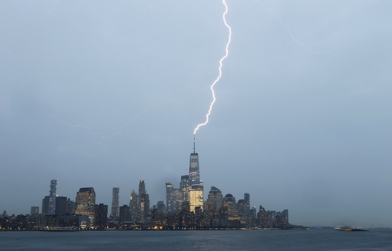 Lightning Strikes One World Trade Center in New York City